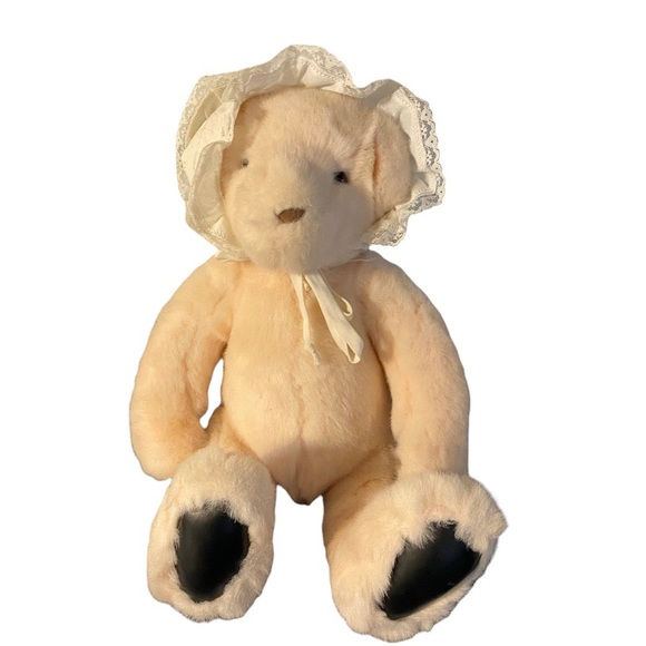 Vintage 1992 Gund Pink Teddy Bear with Leather Paw & Feet Pads With Bonnet 13” - Picture 1 of 6
